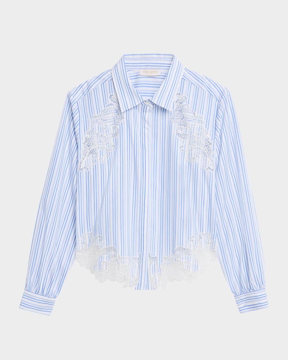 Gia Striped Embroidered Button-Front Shirt